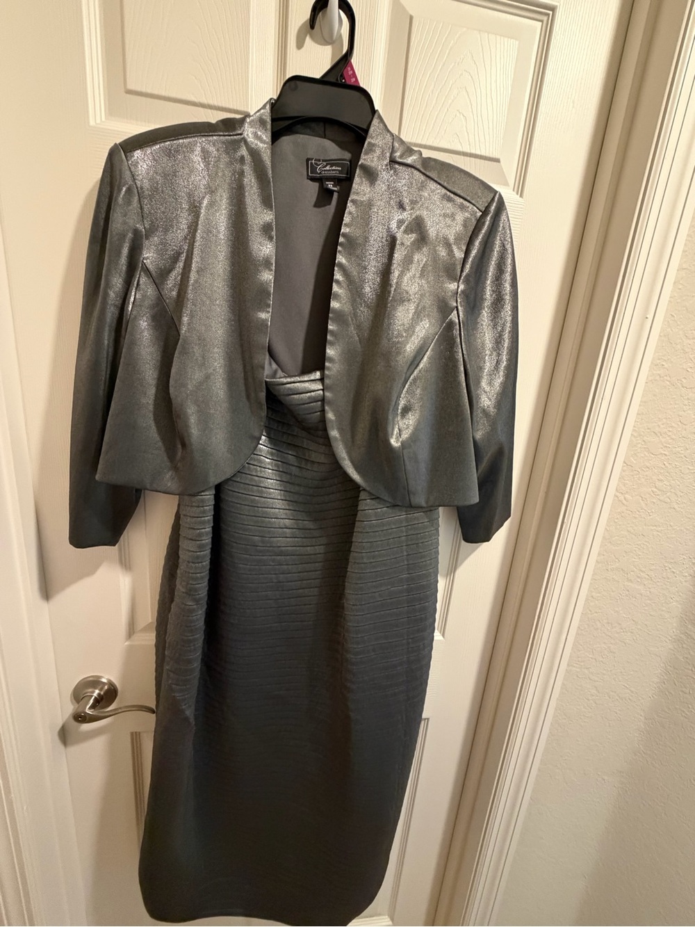 Dress Barn Shimmery Silver Cropped Blazer